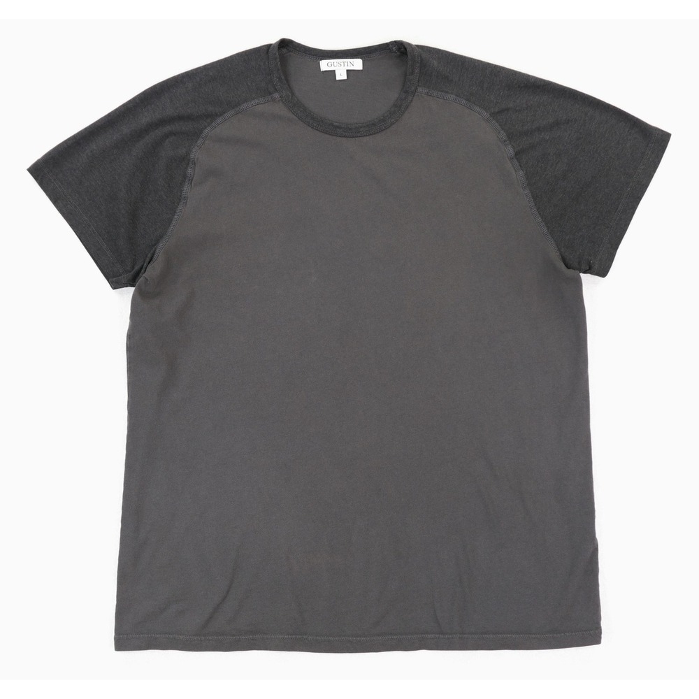 Gustin Shirt Mens Large Gray Colorblock Raglan Crewneck Cotton Tee Made In USA